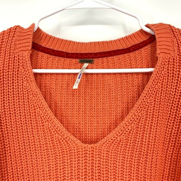 Free People Sweater Damsel Orange VNeck Ribbed Pullover Bell Sleeve - Picture 5 of 12